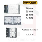 Metal Back Boxes Single Double Dual 16mm 25mm 35mm 47mm 1G 2G BRANDED