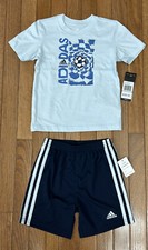 New Adidas Boy's Outfit T-Shirt Tee  Shorts big Logo Size 4 MSRP 38  D11 
