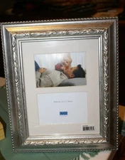CBS DESIGNS Silver Carved RESIN Picture Frame HOLDS 2 X (5"X3.5") Photos
