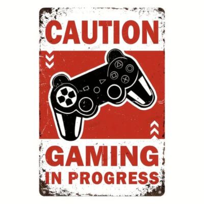 Blechschild Caution Gaming in progress 20x30cm Retro Vintage TE174