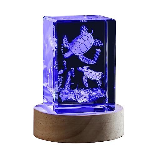3D Crystal Turtle Figurine Night Light with LED Light Base, Birthday 3D
