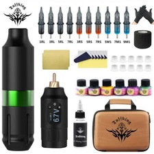 Tuffking Tattoo Machine Kit Wireless Motor Pen Gun Color Ink Power Supply Needle