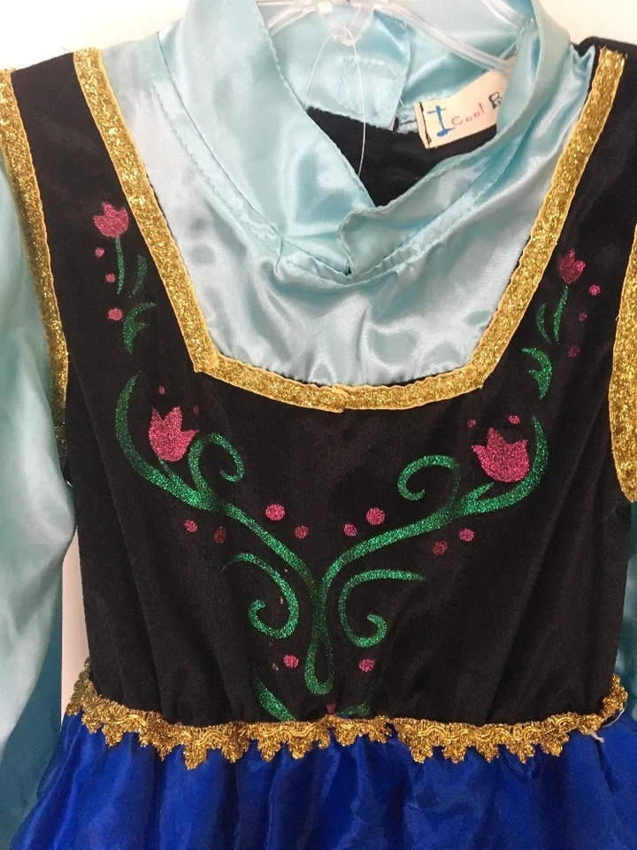 Anna Dress Frozen For Dress Up w Cape & Glitter Flower Details EUC Sz 7/8 Gift - Image 4 of 4