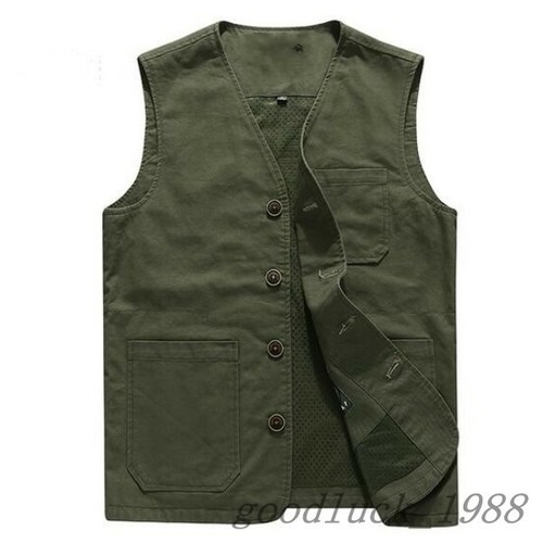 US XS-6X LMens Cotton Pockets Sleeveless Large Size Short Waistcoat Casual Vest - Bild 8 von 11