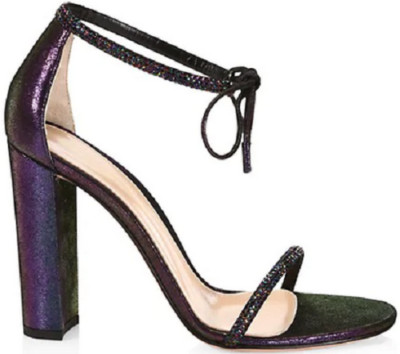 New GIANVITO ROSSI $1195 Iridescent Purple Crystal Tie Sandals Italy EU 38.5