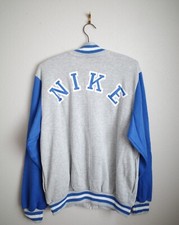 Vintage Late 80s Nike Blue Grey Sweatshirt Spellout Full Zip Block Letters Med