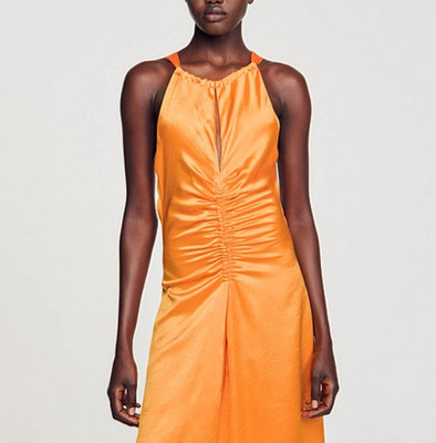 Sandro Paris Women's Orange Woven Sleeveless Long Dress Size 40 L SFPRO03578