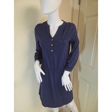 Lilly Pulitzer Navy Blue Pima Cotton Henley Elastic Waist Dress XS