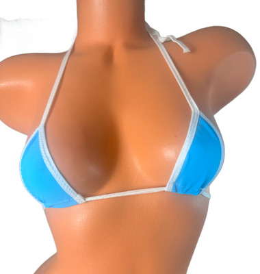 Mar Blue Micro Bikini Top   White Trim Triangle Swim Top   Extreme Sexy Top Only