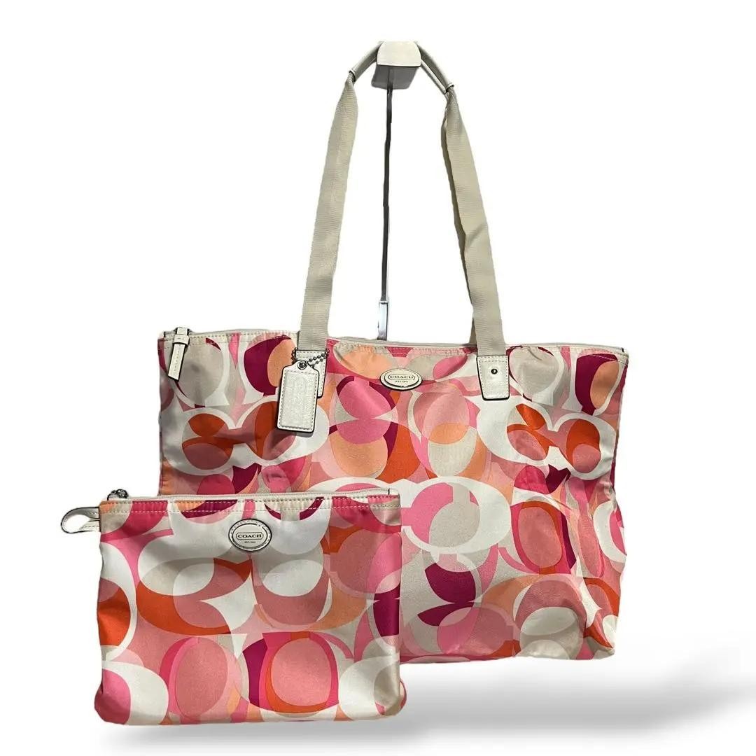 Coach Pink Leather Tote with Foldable Pouch - Authentic & Like New