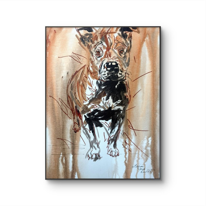 Pit Dog 12"x16"  Original  Basquait Dog Earth Tones Acrylic Painting Canvas