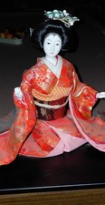 Japanese Traditional Kimono Doll, Red, Display Stand, 12 Inches