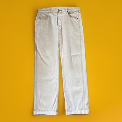VTG Polo Jeans Co Mens Paint Splats Painter Pants 35x32 Off White Button Fly 00s