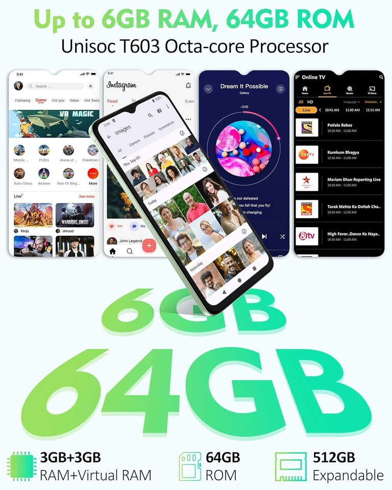 Note 19 Smartphone, 6GB RAM+64GB ROM/SD-512GB Android 14 Cellulari, 6.56" HD+, F - Immagine 2 di 4