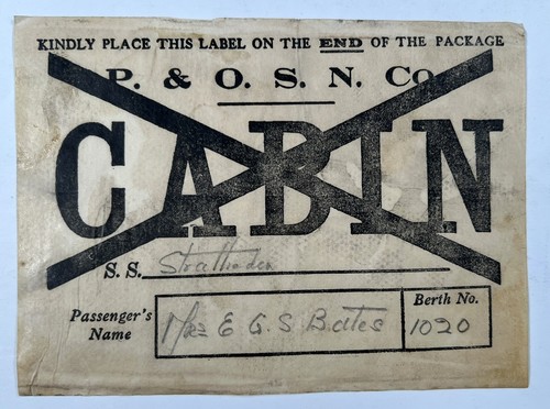 P & O S N VINTAGE SS STRATHEDEN LABEL PENINSULAR & ORIENTAL STEAM NAVIGATION
