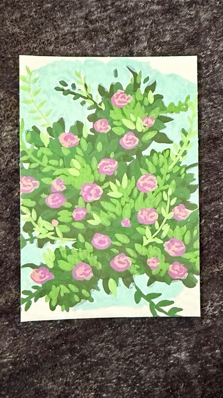 ACEO Art Card Original Acrylic Painting Rose Bush