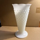 MILK GLASS Hobnail 9.5"H Anchor Hocking VASE vintage fluted top
