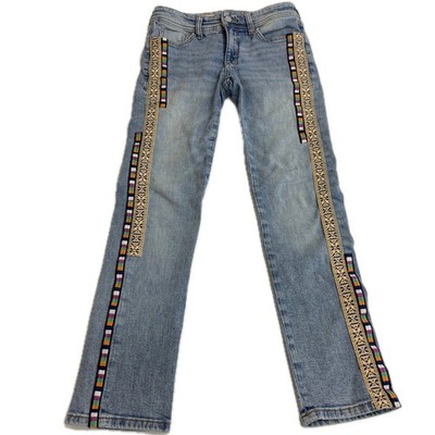 Pilcro Jeans Womens 24P Blue Slim Boyfriend Boho Embroidered Tape Trim Denim