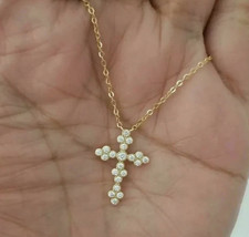 2 Ct Round Cut White Moissanite Women's Cross Pendant 14k Yellow Gold Plated