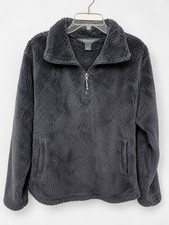 Eddie Bauer Women s L High Pile Fleece 1/4 Zip Pullover Charcoal Gray Sherpa