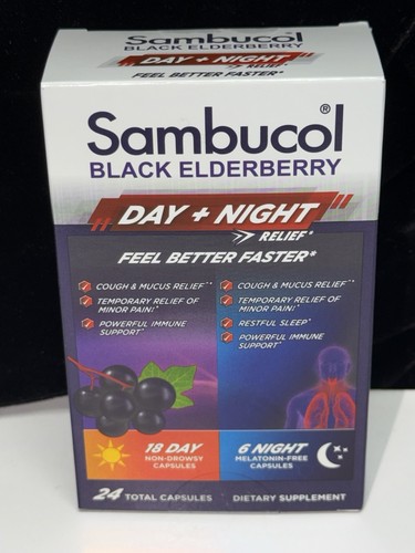 LOT OF 4--Sambucol Black Elderberry Day + Night Relief 24 Ct New EXP 11/27
