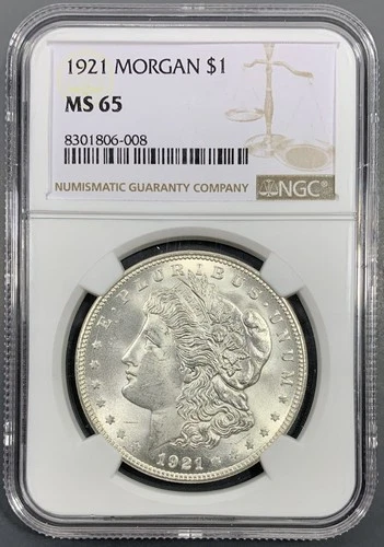 1921 NGC MS65 Morgan Silver Dollar $1 - Blast White