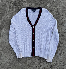 Polo Ralph Lauren Men's White Cable-Knit V-Neck Cotton Cardigan Sweater XL