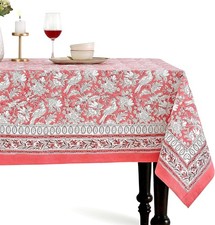 CPC Tablecloth 100 Cotton 60"x90" Indian Block Print Table Cover CORAL PINK