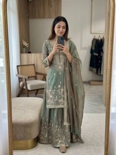 Attractive Look Silk Green Palazzo Suit With Dupatta For Indian Reception Wear