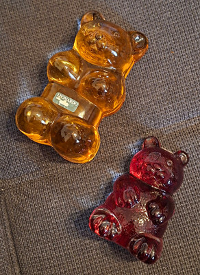 LEONARDO Glas Dekofigur Bär 2er-Set, amber/rot, glänzend, freistehend