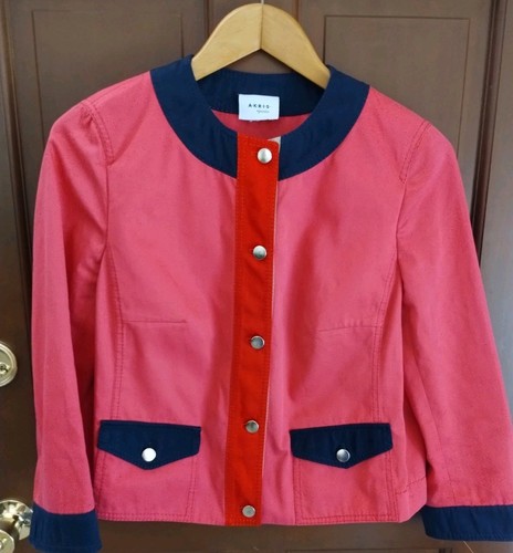 Akris, Giacca Akris Punto vintage colorblock cotone ritagliato con bottoni oro donna 14