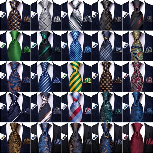 Red Blue Green Black Mens Tie Paisley Floral Necktie Hankie Cufflinks Set Prom