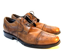 Chaps Men's Dress Shoes 10.5M Derby Oxford Brown Leather Cap Toe Brogue Lace Up