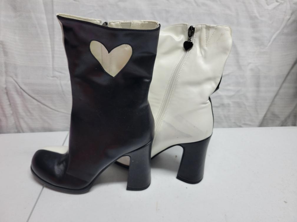 Black White Split Heart Cutout Platform Ankle Boo… - image 6