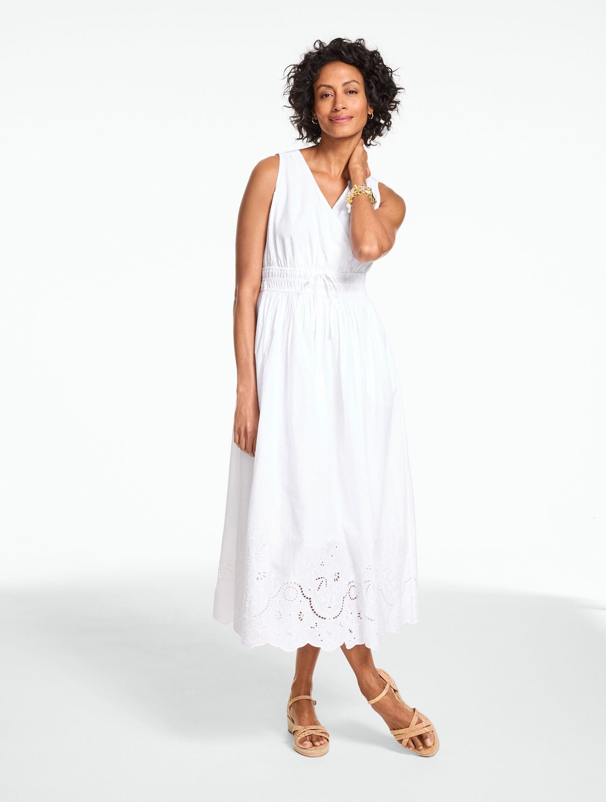 Talbots Dot Eyelet Fit & Flare Midi Dress White Brand New NO IMPORT FEES