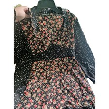 SHEIN Black Mixed-Print Floral & Polka Dot Shirt Dress