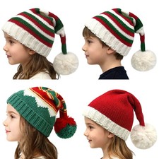 1Pcs Kids Christmas Elf Knitted Beanies Hat Pompom Santa Xmas Festival Cap Party
