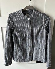 Chico's 0 S 4/6 Linen Reversible Indigo Blue/White Stripe Full Jacket Beachy