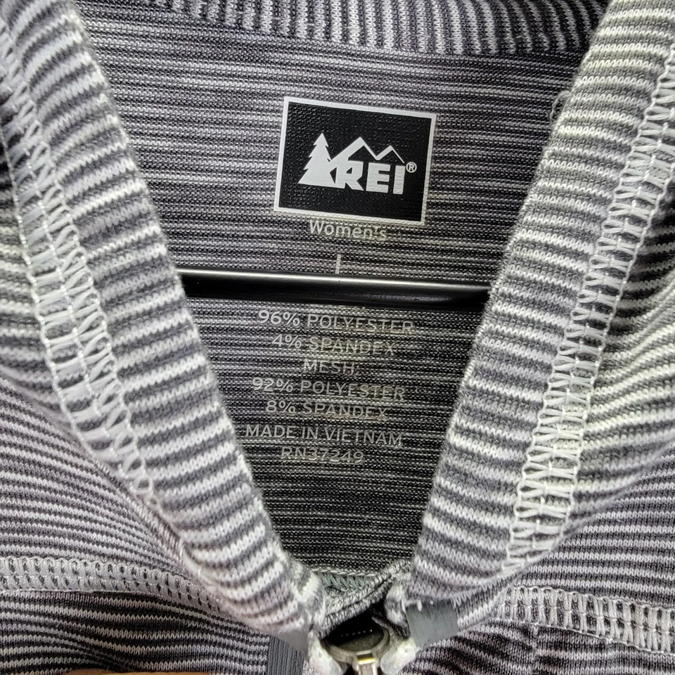Camisa REI Cooperativa con Capucha Para Mujer Talla L Gris Rayas 1/4 Cremallera Pullover Correr Gimnasio Logo Foto 4 de 4