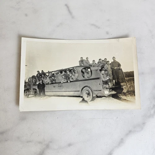 1940s WW2 American Soldiers Transport Bus Original Photograph