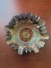 Nice Blue FENTON Carnival Glass Captive Rose 3&1 Edge Bowl Great Color