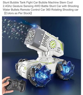 Kids Battle Truck RC Tank with Bubble Gun Rechargeable Remote Control Stunt Car