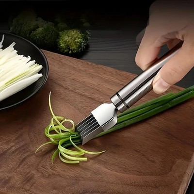Stainless Steel Green Onion Slicer, Multi-Blade Kitchen Herb Cutter, Professiona
