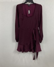 NWT Express Women Maroon Long Sleeve Side Tie Dress Size Small