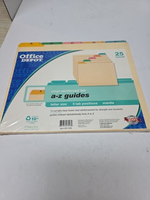 Office Depot Alphabetic Vinyl Top Tab Indexed File Guide Set A-Z Letter NOS 25c
