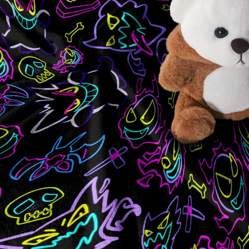 Cute Neon Ghost Fleece Blanket for Home & Bedroom Decor