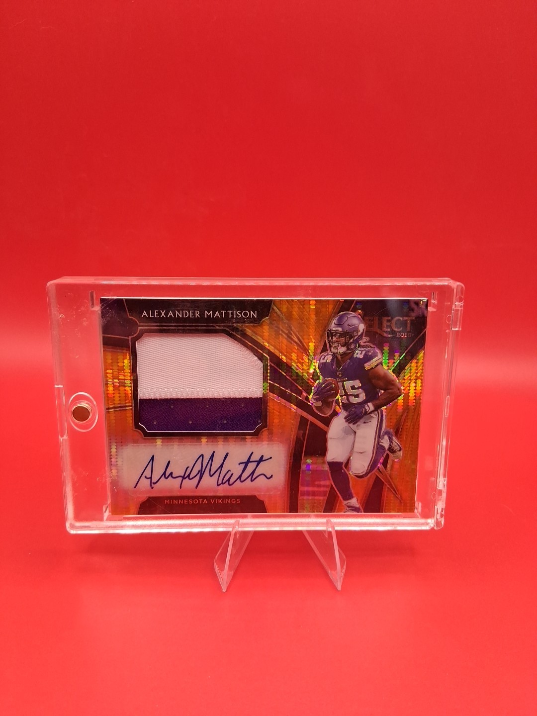 Alexander Mattison Panini Select Jumbo Rookie Signature Swatch Prizm #JMAM Orange Pulsar