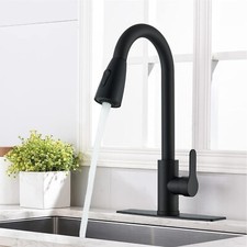 Matte Black Kitchen Faucet Pull Down Sprayer Single Handle Mixer Tap With Cover