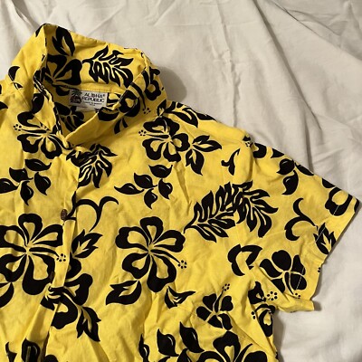 Aloha Republic Hawaiian Shirt Mens Medium Yellow All Over Print Vtg Surfer