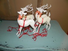 Vintage Christmas Hard Plastic White 7" Tabletop Reindeer Lot of 4